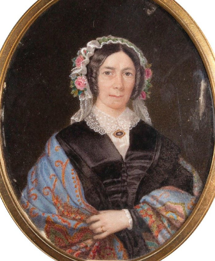 Carlo ERRANI (1804-1860). Portrait de femme au bonnet fleuri.