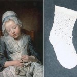 Chaussette au tricot et tableau de Greuse de 1759