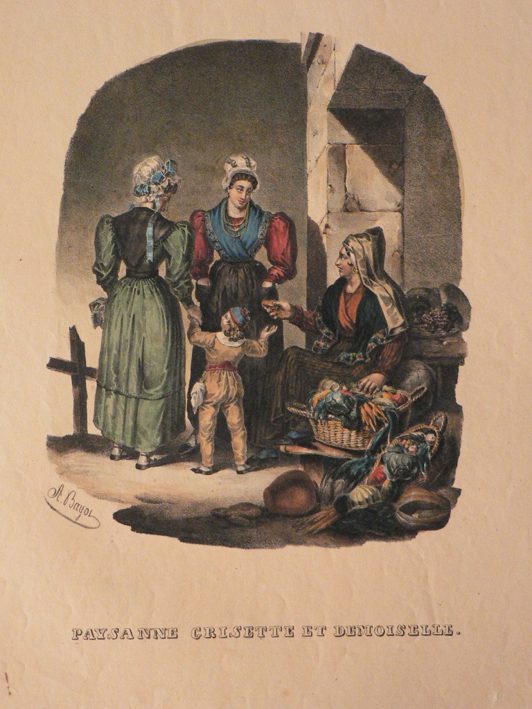 Lithographie d'Alphose Bayot: Demoiselle, Gresette et Paysanne, 1833.