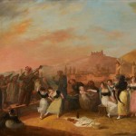 Personnages en costumes devant une vue de Barcelone, vers 1820.© Kunsthaus Lempertz 2011