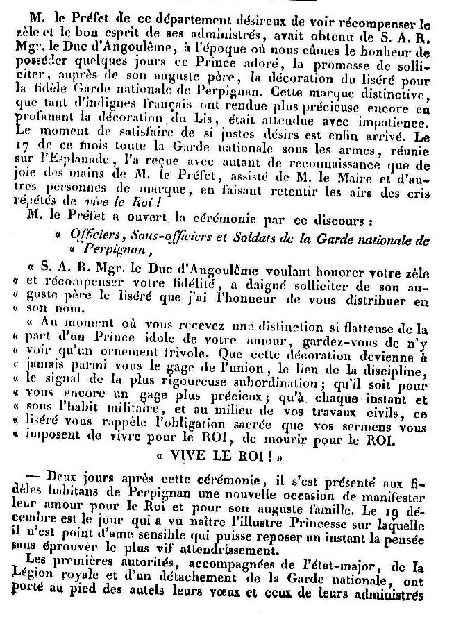 Le Journal des Pyrénées-Orientales, 23 12 1815.