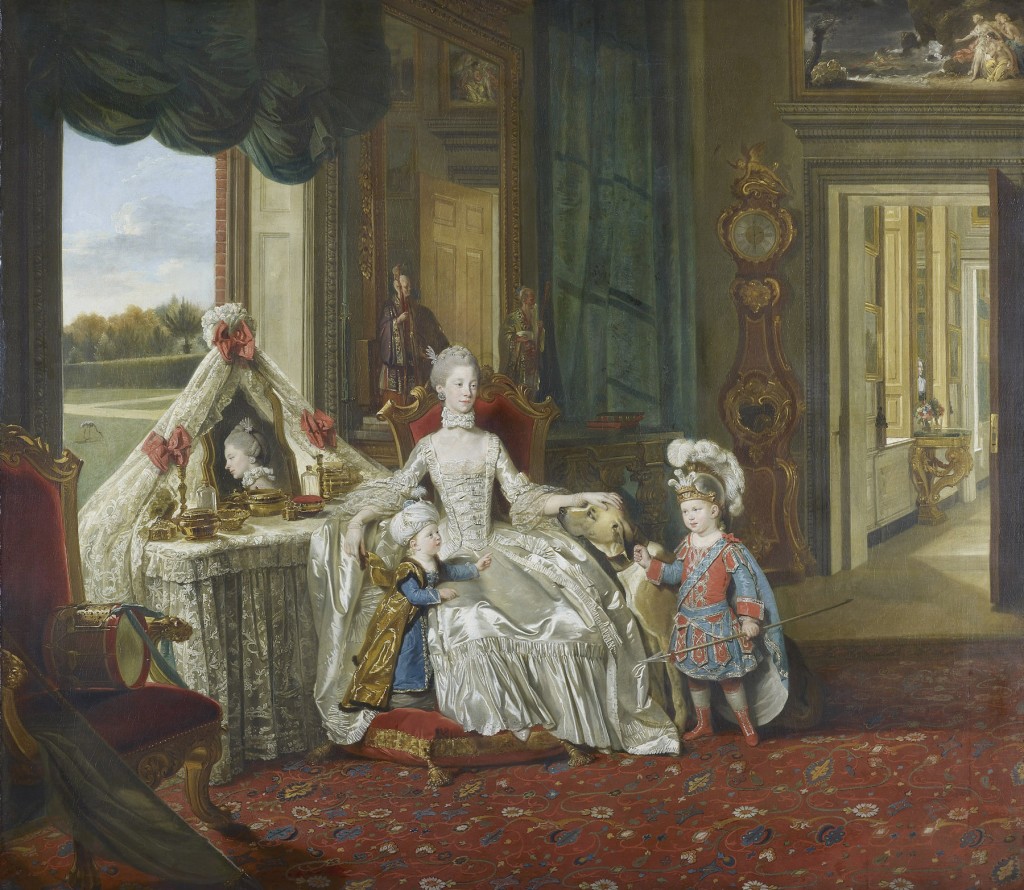 La Reine Charlotte avec ses deux fils aînés, Zoffany,vers 1764-1765, Collection royale d'Elizabeth II.