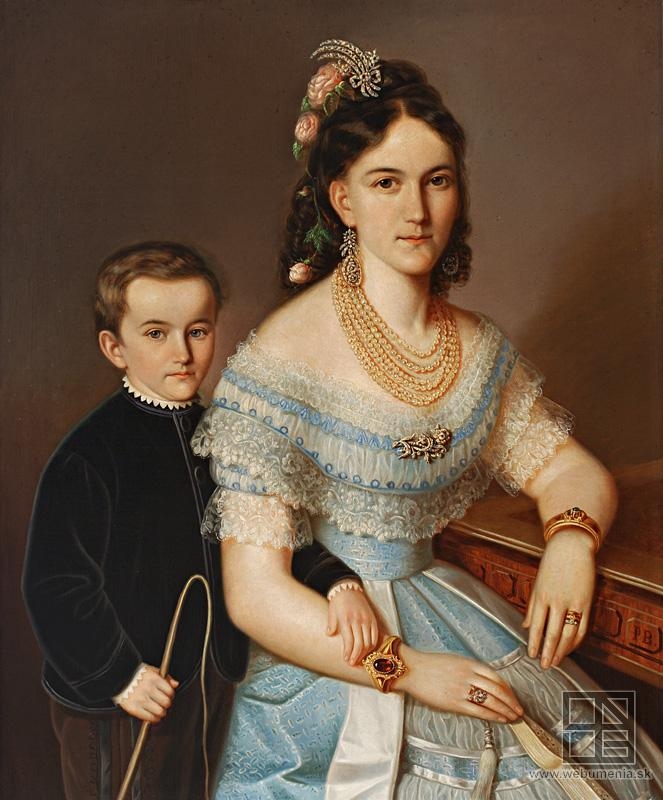 Portrait  de Mme Pongracz et de son fils. vers 1840.