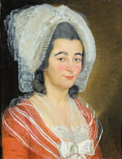 Attribué à Antoine Raspal , portrait de femme au bonnet de dentelle, vers 1770.