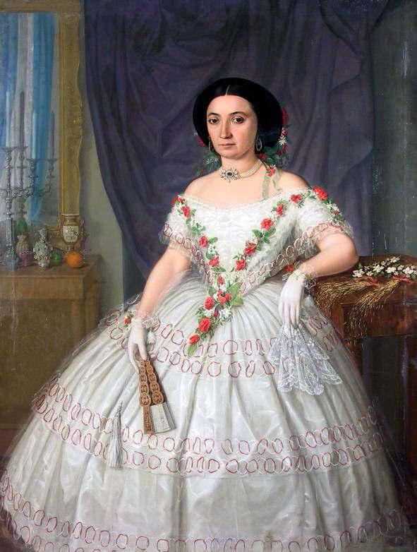 Misu Popp, portrait de femme en robe de bal, vers 1860. 