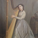 Portrait de Mariquita Miralles jouant de la harpe.