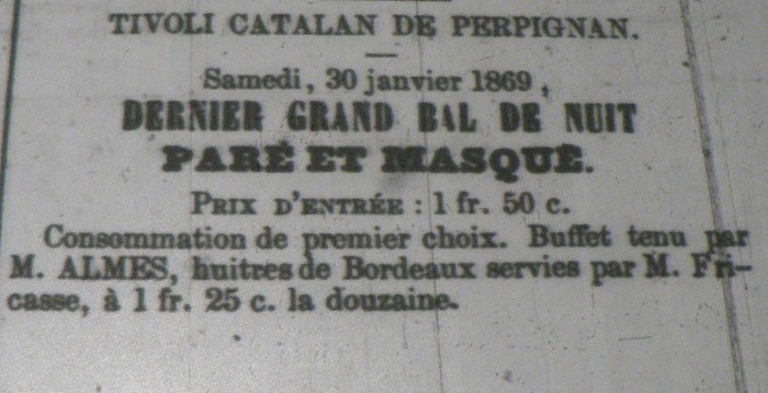 Bal masqué à Perpignan en 1869.
