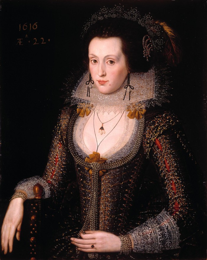 1616, portrait d'Elizabeth Poulett par Robert Peake, Tate Gallery, Londres.  