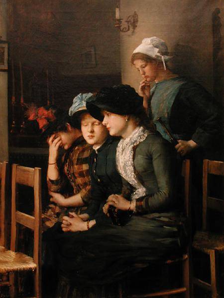 Petiet, Marie, épouse Dujardin-Beaumetz (1854-93), jeunes femmes à l'église, Musee Petiet, Limoux, France.