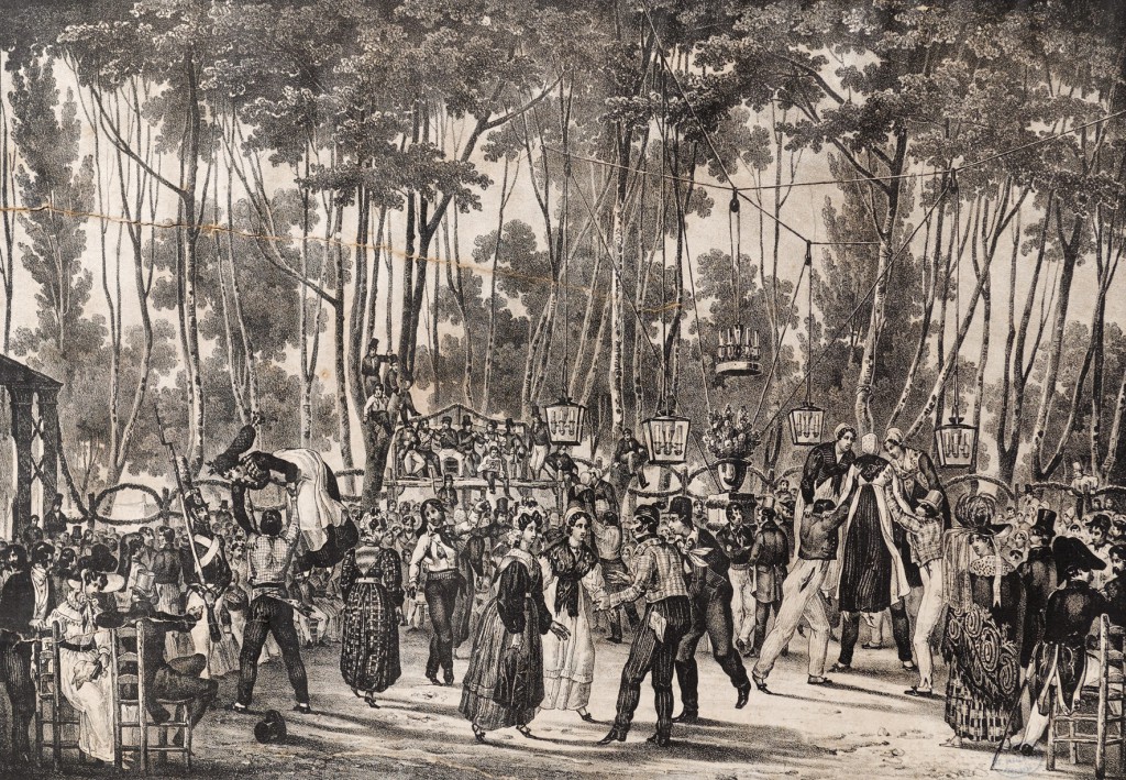 Bal roussillonnais sous les platanes, vers 1833, A.Bayot, Médiathèque de Perpignan.