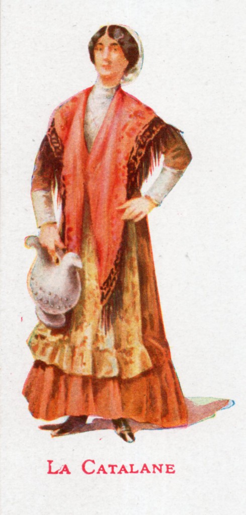 Costume roussillonnais, image publicitaire en forme de menu, biscuiterie Olibet.