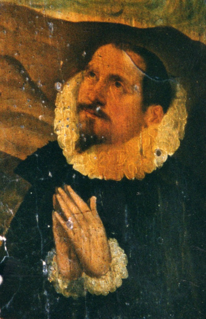 portrait de noble à la fraise, sur un panneau de l'église de Pia, fin 17eme