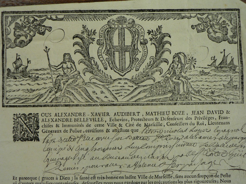 Document délivré par le Port de Marseille au bateau sainte Rose de Lima. 