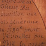 Détail de l'inscription au dos de la toile.