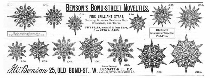 Broches étoile , 1888, Angleterre.