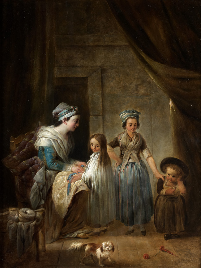 Gamelin, J., jeune mère habillant ses enfants, fin du XVIIIe s.